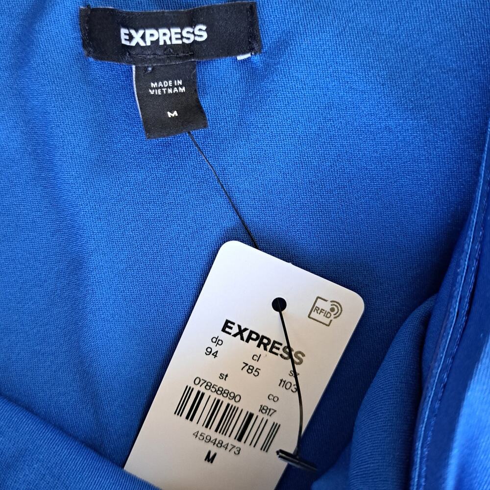 NEW EXPRESS Satin Strapless Midi Maxi Slip Dress Medium Cobalt Blue Minimalist - Picture 5 of 8